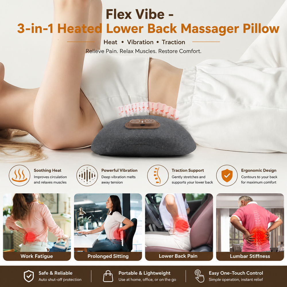 Restvive 3-in-1 heated lower back massager pillow in use