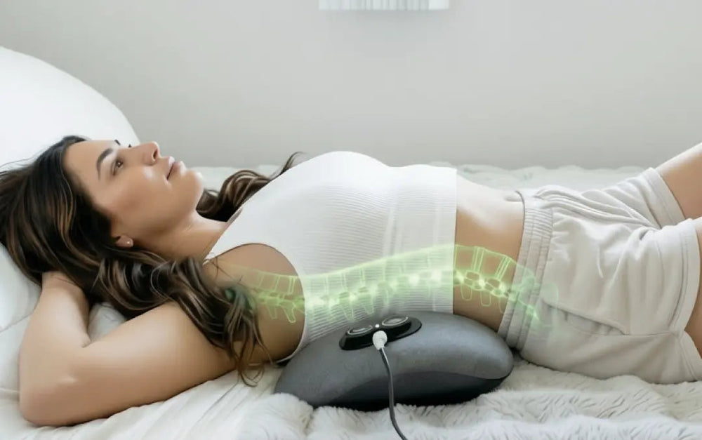 The Restvive pillow's heat function warming the lower back